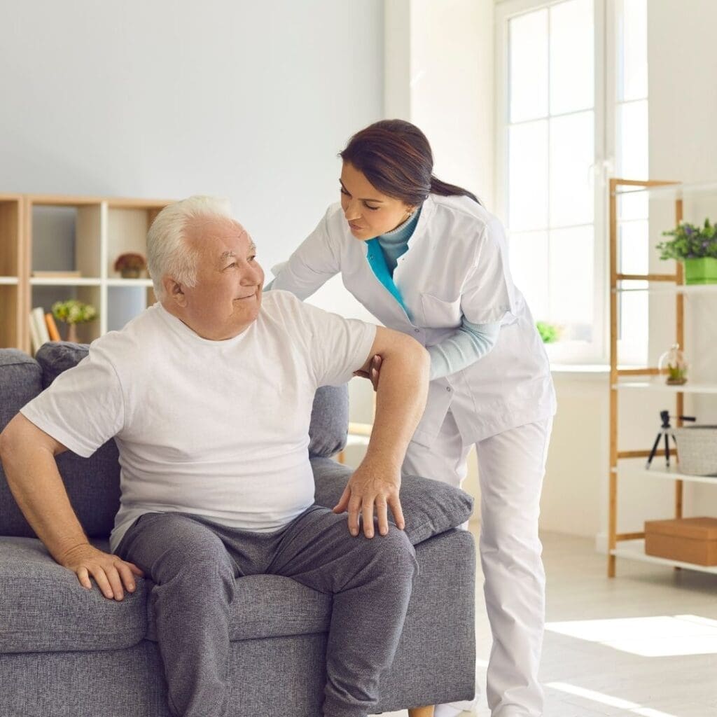 Caregiver helping man