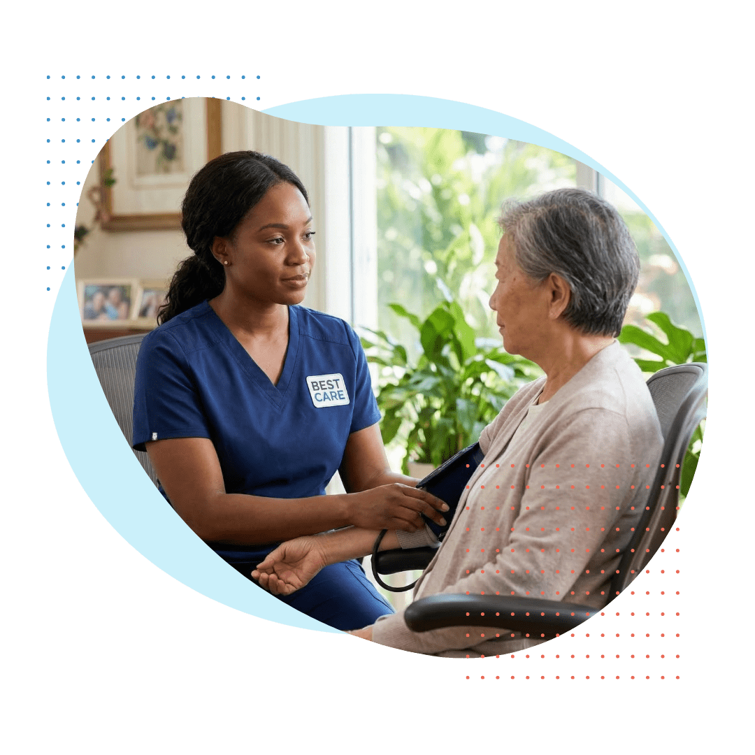 nurse checking the blood pressure of her paitient